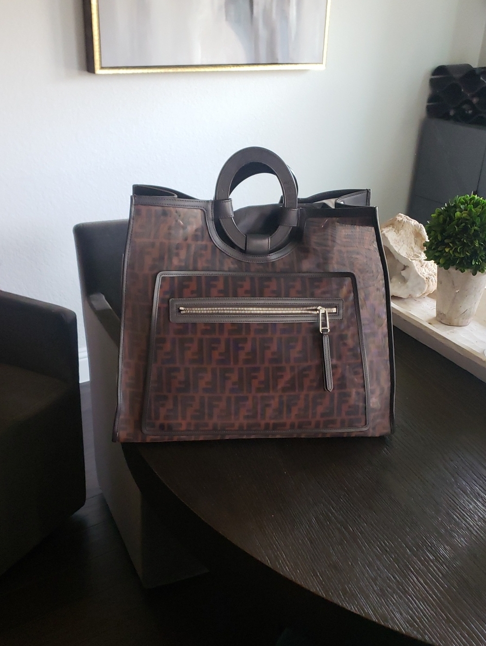 Fendi Brown Monogram Tote with Circular Top Handles